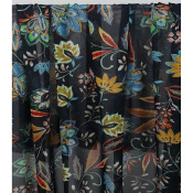 Tissu Mousseline 100 % Soie Fleurs Ethniques Noir 