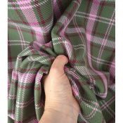 Tissu Sergé 100 % Coton Bio TARTAN Vert / Rose