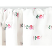 Tissu Popeline 100 % Coton Brodé Rose