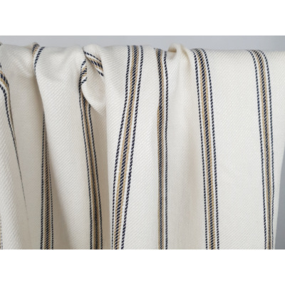 Tissu Sergé Lin / Viscose LEN Ecru Rayé Camel / Noir 