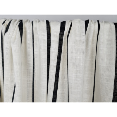 Tissu Toile Viscose / Lin Rayures Irrégulières Ecru / Noir