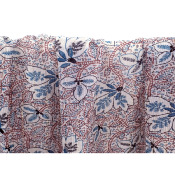 Tissu Voile Viscose / Soie Lurex Doré Fleurs Ethniques Bleu