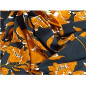 Tissu Jersey Fleurs Noir / Moutarde