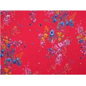 Tissu Voile de Viscose Bouquet de Fleurs Rouge