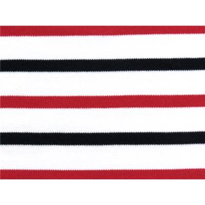 Tissu Maille Coton / Modal Rayé Blanc / Marine / Rouge