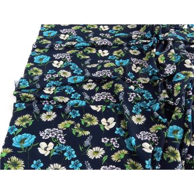 Tissu Jersey NARA Fleurs Marine