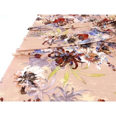 Tissu Jersey Viscose / Elasthanne Fleurs de Lys Vieux Rose