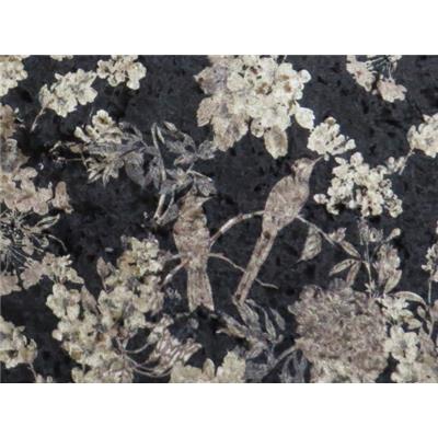 Tissu Maille Velours Martelé Noir Imprimé Japonisant