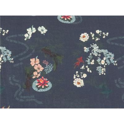 Tissu Voile de Viscose Imprimé Japonisant