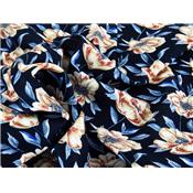 Tissu Voile de Viscose Fleurs Marine