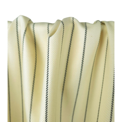 Tissu Sergé Laine / Coton Rayé Ecru / Marine