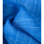 Tissu Toile 100 % Lin Rayures TENNIS Bleu / Blanc