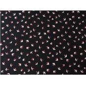 Tissu Crepe LONDRES Noir Imprimé Hirondelle Bicolore