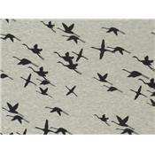 Tissu Molleton Gris Chiné Grues Envers Minkee