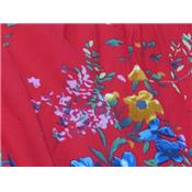 Tissu Voile de Viscose Bouquet de Fleurs Rouge