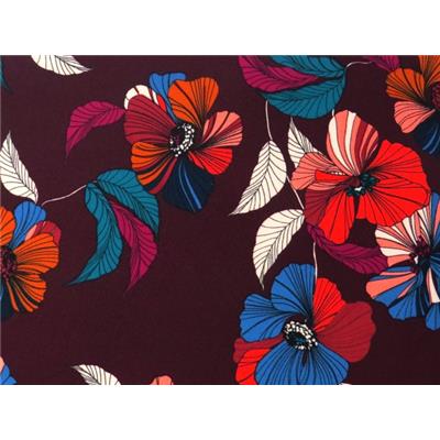 Tissu Crepe Bordeaux Fleurs