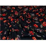 Tissu Crepe Noir Fleurs