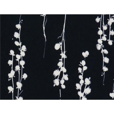 Tissu Crepe Noir Imprimé Fleurs Ecru