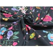 Tissu Molleton Noir Imprimé Fleurs