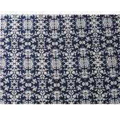 Tissu Poly-Viscose Imprimé Fleurs Marine / Blanc