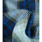 Tissu Sergé 100 % Coton Bio TARTAN Bleu / Kaki