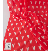Tissu Taffetas Léger Viscose & Soie Graphic Heart Rouge / Ecru