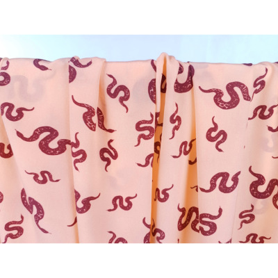 Tissu Crepe de Chine 100 % Soie Pink & Bordeaux Snake