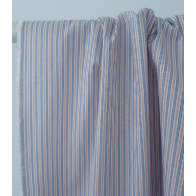 Tissu Popeline 100 % Coton Rayures & Jacquard Bleu Ciel / Orange