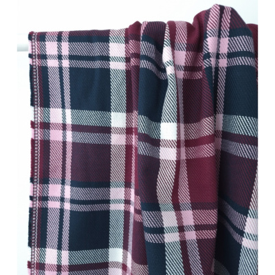 Tissu Sergé 100 % Coton Bio TARTAN Bordeaux / Marine