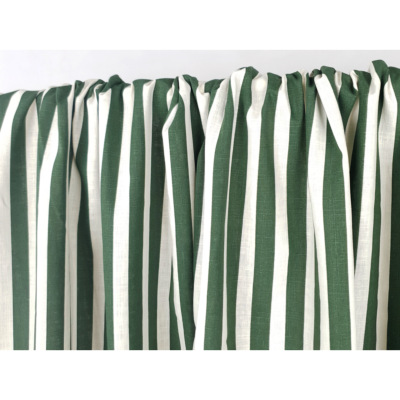 Tissu Toile 100 % Lin Rayure Ecru / Vert Bouteille