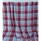 Tissu Sergé 100 % Coton Bio TARTAN Bleu Ciel / Rouge