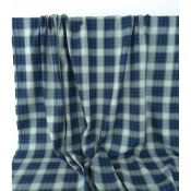 Tissu Sergé 100 % Coton Bio TARTAN Bleu / Kaki