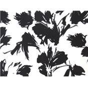 Tissu Crepe Ecru Imprimé Fleurs Abstraite Noir