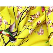 Tissu Jersey VENISE Jaune Imprimé Oiseaux