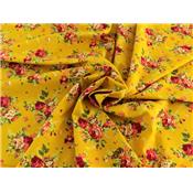 Tissu Coton Effet Lin Fleurs Jaune