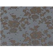 Tissu Jacquard Motif Fleurs Bleu Grisé / Choco / Lurex Doré