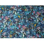 Tissu Voile de Viscose Marine Imprimé Fleurs & Oiseaux