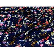 Tissu Jersey Viscose / Elasthanne Floral Marine