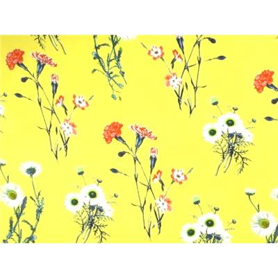 Tissu Crepe Jaune Imprimé Fleurs