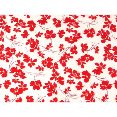 Tissu Crepon de Coton Fleurs Blanc / Rouge