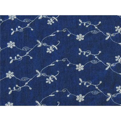 Tissu Denim Léger Bleu Brut Brodé