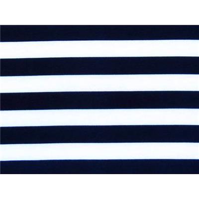 Tissu Jersey Coton / Elasthanne Blanc Imprimé Rayure Bleu Marine