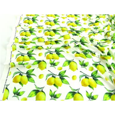 Coupon Jersey FUJI Citrons Blanc 90 cm x 150 cm