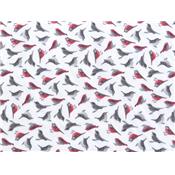 Tissu Popeline Coton / Elasthanne Imprimé Moineaux Gris / Rouge