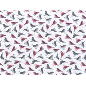 Tissu Popeline Coton / Elasthanne Imprimé Moineaux Gris / Rouge