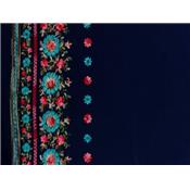 Tissu Voile de Viscose Bleu Marine Broderie Fleur Placé sur la Laize