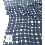 Tissu Taffetas Léger Viscose & Soie Graphic Checks Marine / Ecru