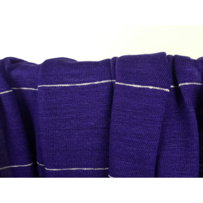 Tissu Maille Jersey 100 % Lin Bleu Electrique Rayures Blanches