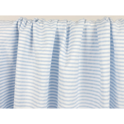 Tissu Seersucker Mélange Coton Rayé Bleu Ciel / Blanc