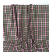Tissu Sergé 100 % Coton Bio TARTAN Vert / Rose